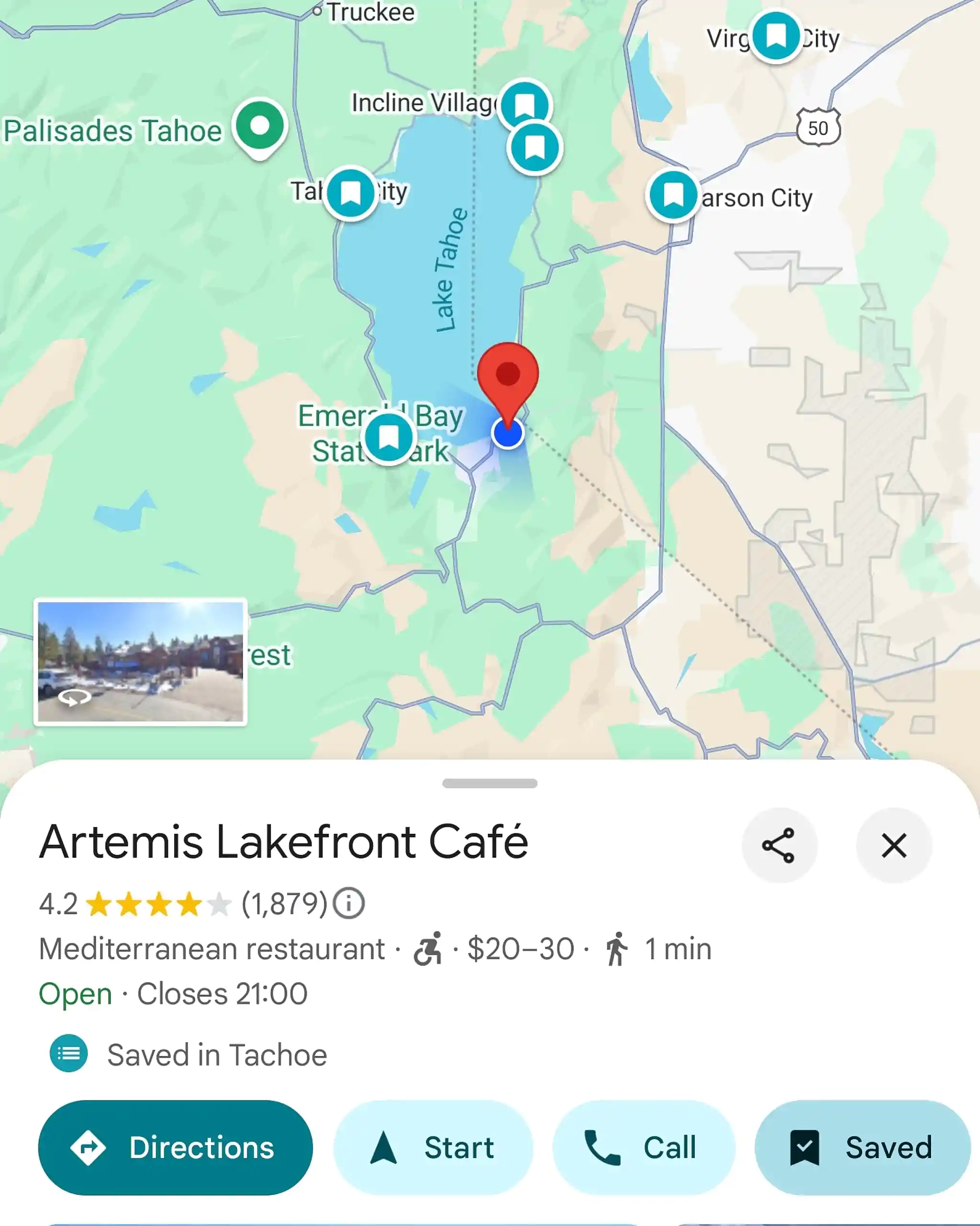 Artemis Lake front in Lake Tahoe on Google maps